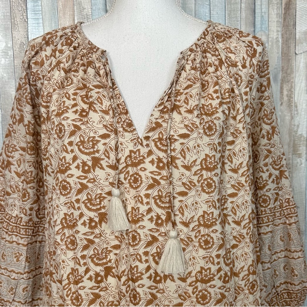 Cleobella L Brown Floral Print Rosy Mini Swing Tunic Peasant Dress Boho $198 - Picture 4 of 14